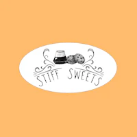 a logo for stiff sweets on an orange background